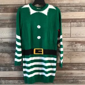 NWT Poof Santa’s Helper sweater green white